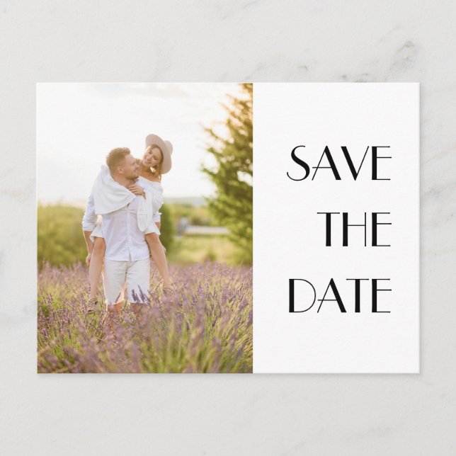 Minimalist Modern Deco Wedding Photo Save the Date Announcement Postcard (Front)