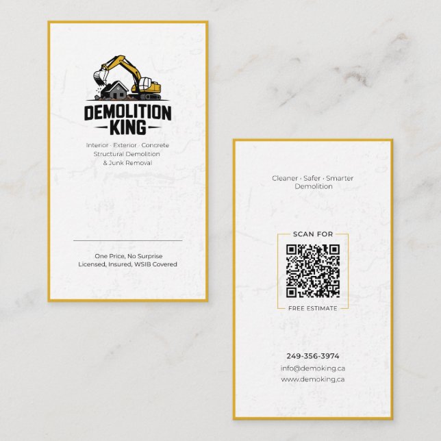 Minimalist Modern Demolition King Business Card (Front/Back)