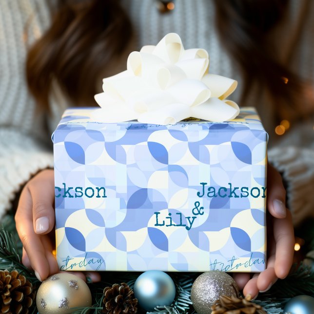 Minimalist modern design in blue geometric pattern wrapping paper (Creator Uploaded)