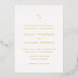 Minimalist Modern Diagonal Monogram Wedding Foil Invitation