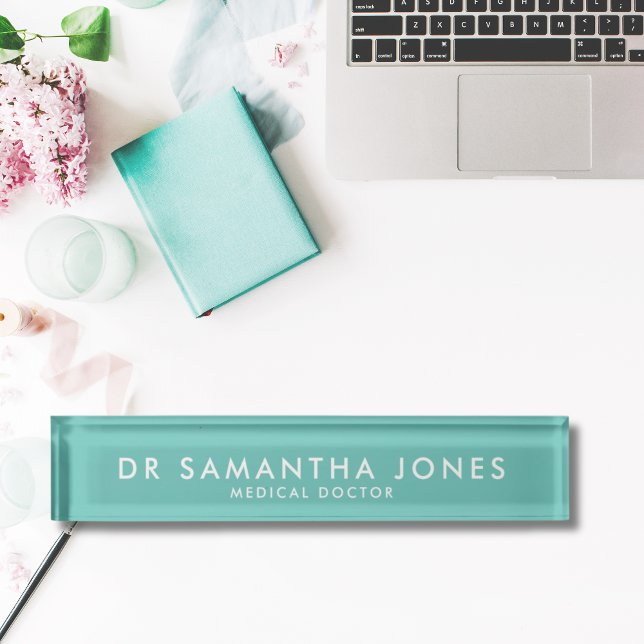 Minimalist Modern Doctor Desk Name Plate Nameplate (modern minimalist aqua blue name plate for a tropical beach desk)