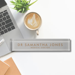 Minimalist Modern Doctor Gray Desk Name Plate