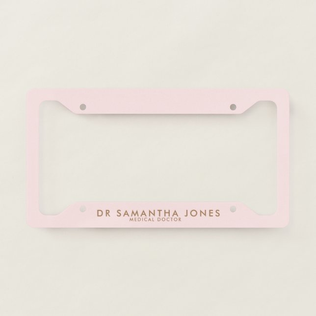 Minimalist Modern Doctor Professional Pink License Plate Frame (Front)
