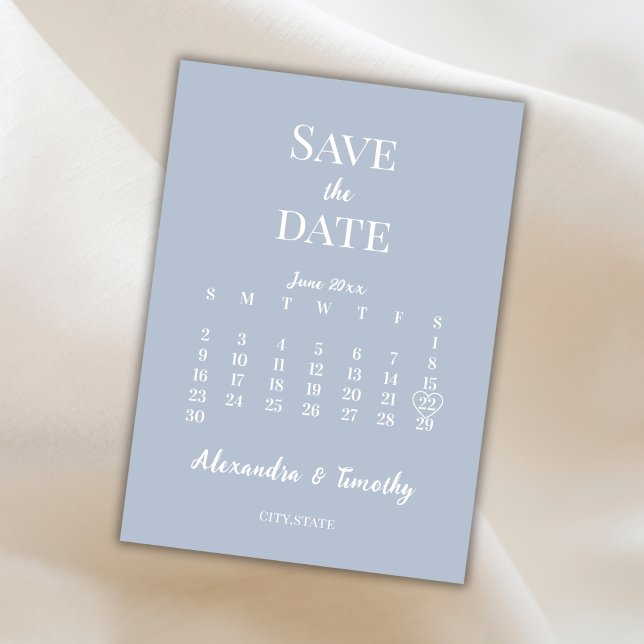 Minimalist Modern Dusty Blue Calendar Wedding Save The Date (Minimalist Modern Dusty Blue Calendar Wedding Save The Date)