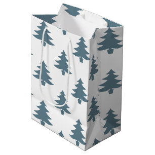 Minimalist Modern Dusty Blue Christmas Trees Medium Gift Bag