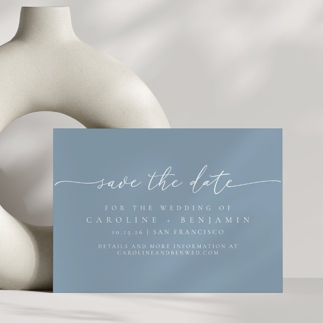 Minimalist Modern Dusty Blue Script Wedding  Save The Date (Creator Uploaded)
