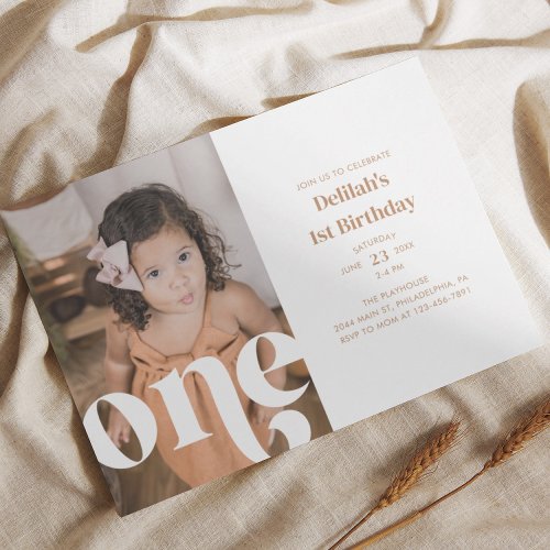 Minimalist Modern Earth Tones Photo First Birthday Invitation