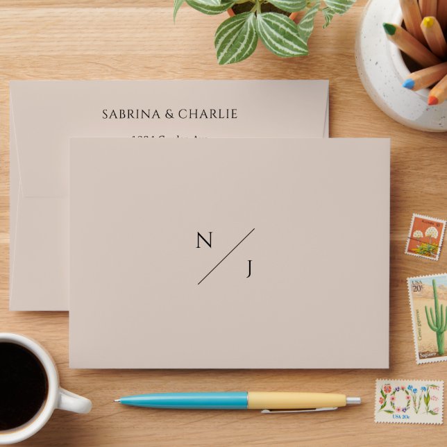 Minimalist Modern Elegance Champagne Wedding Envelope (Desk)