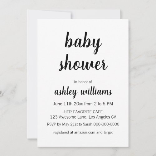 Minimalist Modern Elegant Baby Shower Invitations