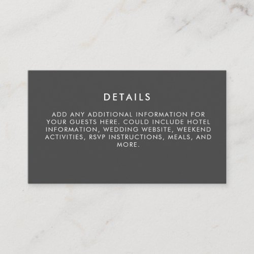 Minimalist Modern Elegant Black and White Wedding Enclosure Card