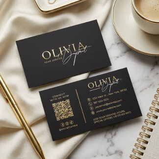 Minimalist Modern Elegant Black Luxury Gold Foil Spot Gloss Business Cards