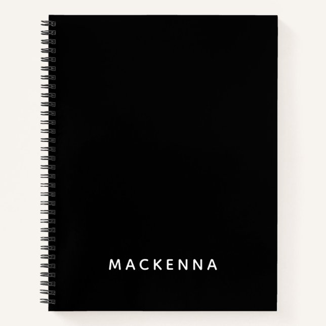 Minimalist Modern Elegant Black Personalized Name Notebook (Front)