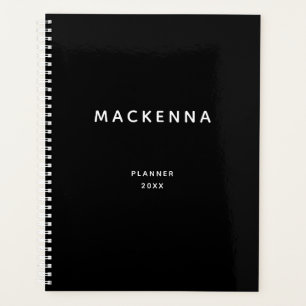 Minimalist Modern Elegant Black Personalized Name Planner