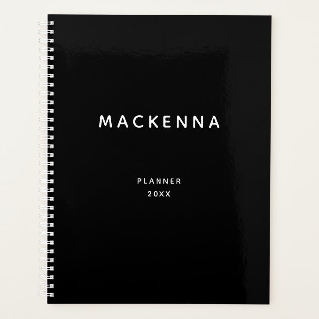 Minimalist Modern Elegant Black Personalized Name  Planner (Front)