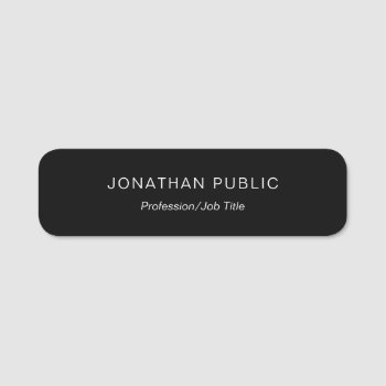 Minimalist Modern Elegant Black Template Rounded Name Tag by art_grande at Zazzle