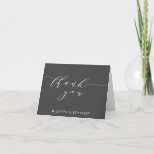 Minimalist Modern Elegant Black White Deco Wedding Letterpress Thank You Card