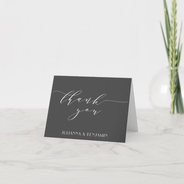 Minimalist Modern Elegant Black White Deco Wedding Thank You Card (Front)