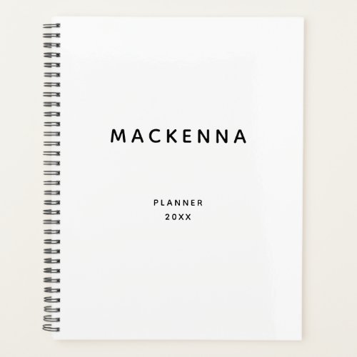 Minimalist Modern Elegant Black White Personalized Planner