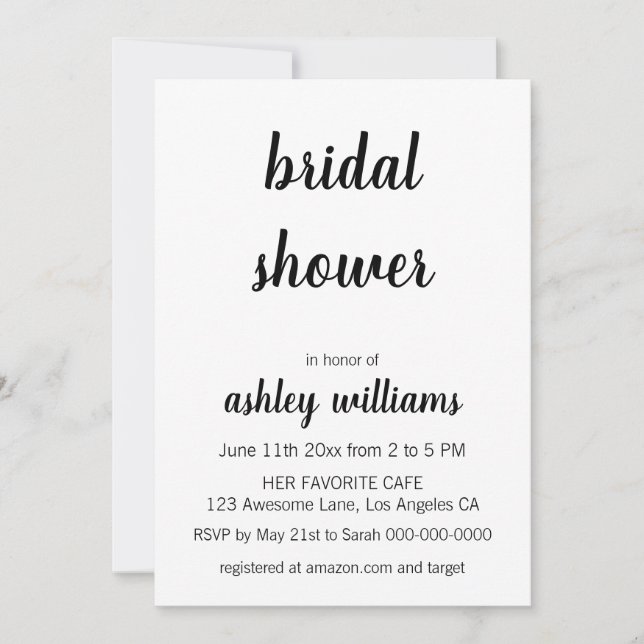 Minimalist Modern Elegant Bridal Shower Invitation (Front)