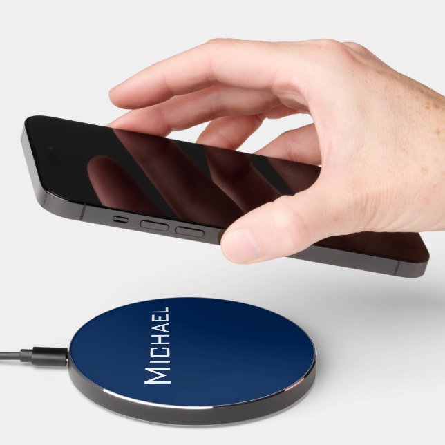 Minimalist modern elegant budget, Name, Blue  Wireless Charger (Hand)