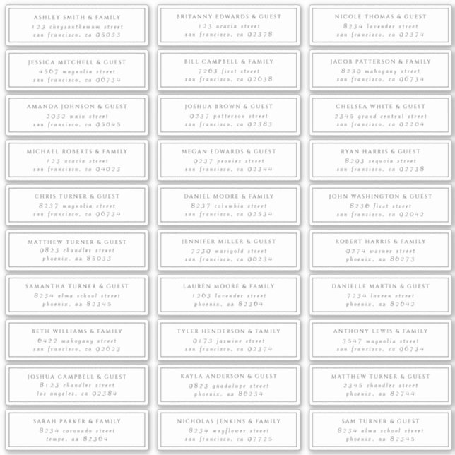 Minimalist Modern Elegant Chic Guest Names Address Sticker (Front)