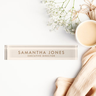 Minimalist Modern Elegant Cream Desk Name Plate