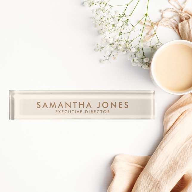 Minimalist Modern Elegant Cream Desk Name Plate (simpl desk name plate professional modern, minimalist and elegant desk accessory)