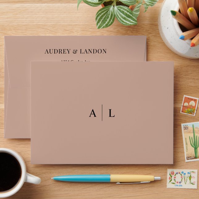 Minimalist Modern Elegant Dark Beige Wedding Envelope (Desk)