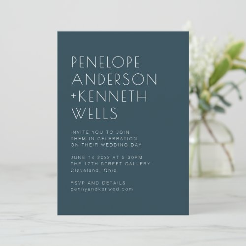 Minimalist Modern Elegant Dark Teal Wedding Invitation