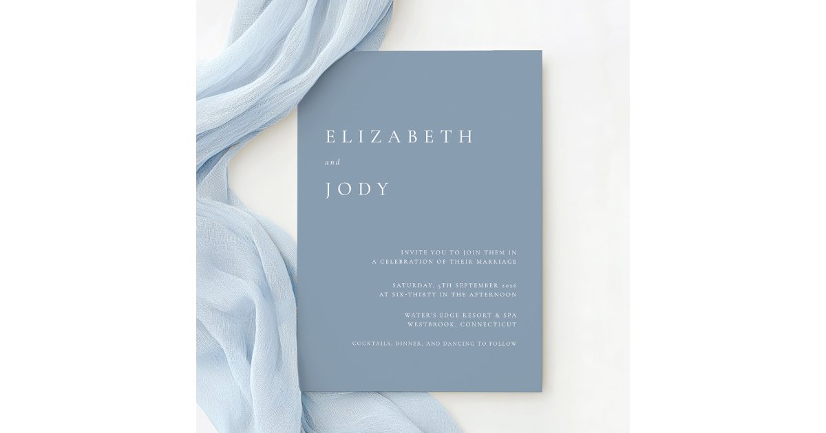 Minimalist Modern Elegant Dusty Blue Wedding Invitation | Zazzle