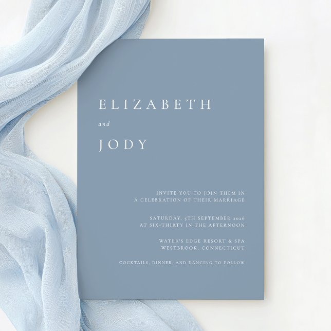 Minimalist Modern Elegant Dusty Blue Wedding  Invitation (Creator Uploaded)