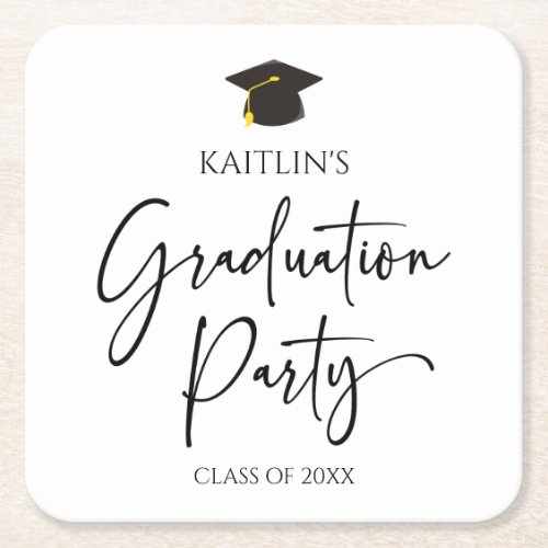 Minimalist Modern Elegant Graduation Party Square Paper Coaster