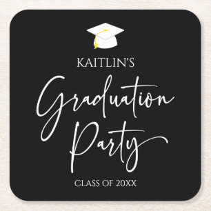 Minimalist Modern Elegant Graduation Party Square Paper Coaster