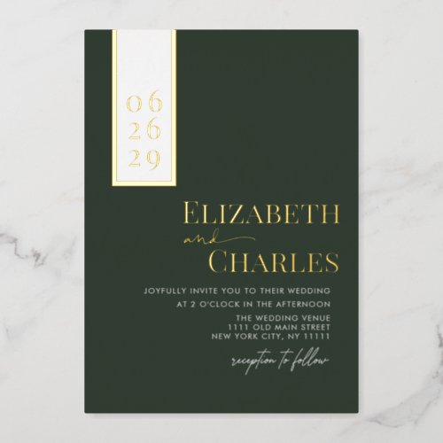 Minimalist Modern Elegant Green Gold Wedding Foil Invitation