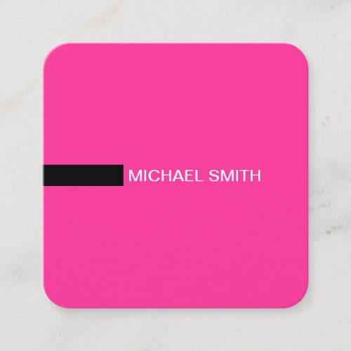 Minimalist Modern Elegant Hot Pink  Black Square Business Card