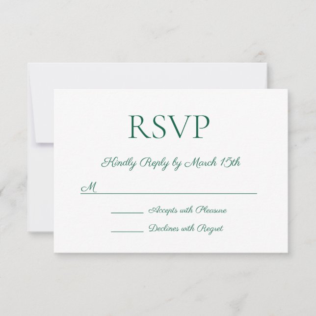 Minimalist Modern Elegant Hunter Green Wedding RSVP Card (Front)