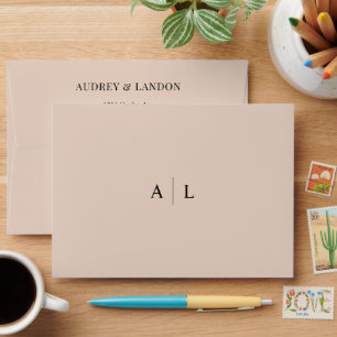 Minimalist Modern Elegant Monogram Beige Wedding Envelope