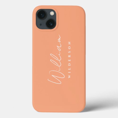 Minimalist Modern Elegant Monogram Peach Coral iPhone 13 Case