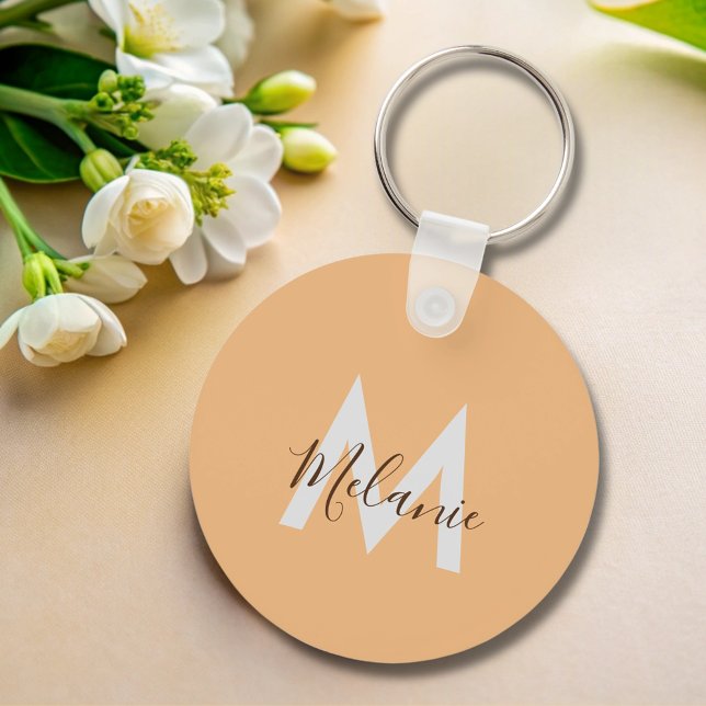 Minimalist modern elegant orange monogram  keychain (Creator Uploaded)