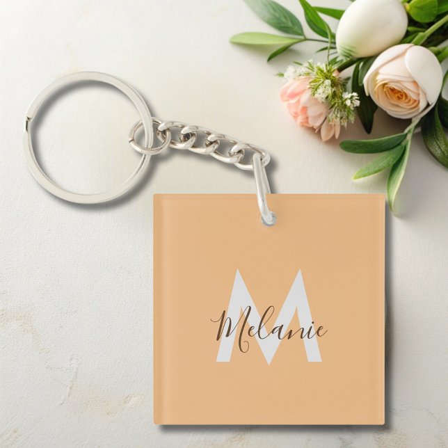 Minimalist modern elegant orange monogram  keychain (Creator Uploaded)