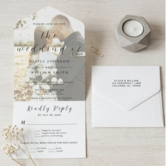 Minimalist Modern Elegant Photo Wedding  All In One Invitation