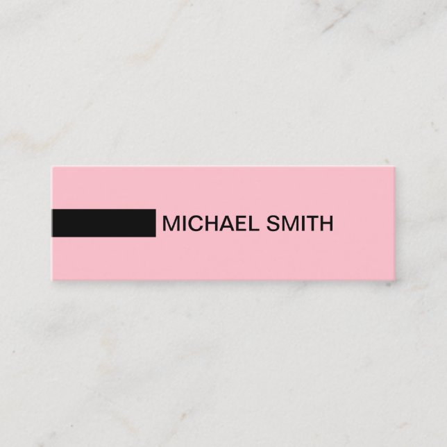 Minimalist Modern Elegant Pink & Black Mini Business Card (Front)