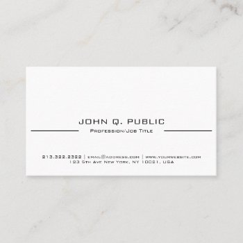 Minimalist Modern Elegant Plain White Business Card by art_grande at Zazzle