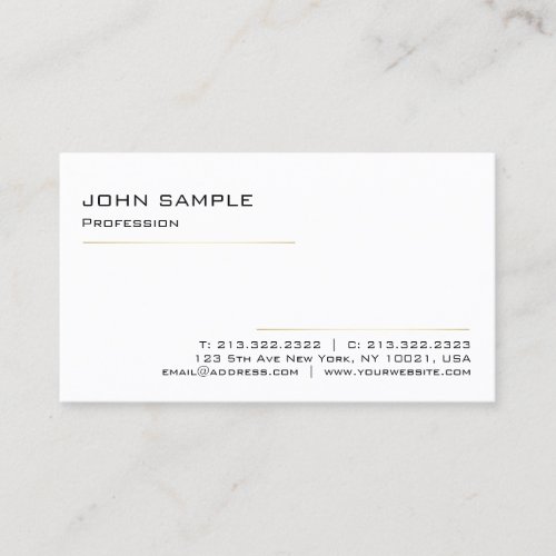 Minimalist Modern Elegant Professional White Gold Business Card