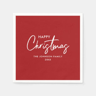 Minimalist Modern Elegant Red Christmas Family Napkins