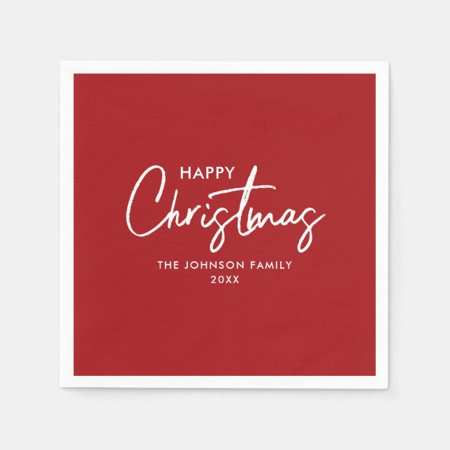 Minimalist Modern Elegant Red Christmas Family Napkins (Front)