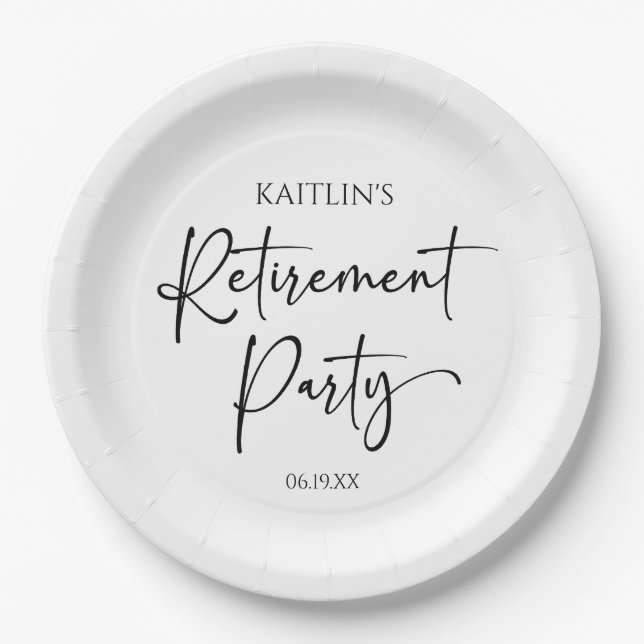 Minimalist Modern Elegant Retirement Party Paper Plates (Front)