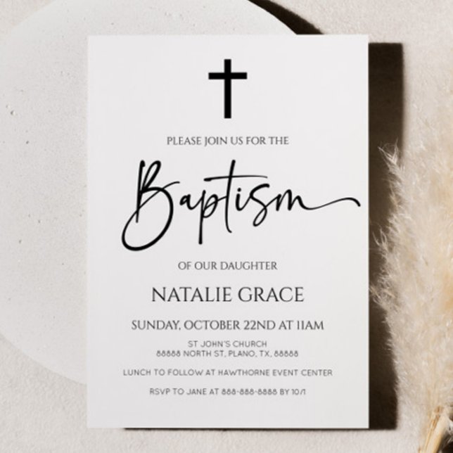 Minimalist Modern Elegant Script Baptism Invitation (Creator Uploaded)
