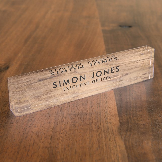Minimalist Modern Elegant Simple Rustic Wood Desk Name Plate (Side)