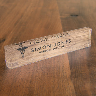 Minimalist Modern Elegant Simple Rustic Wood Desk Name Plate